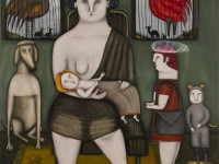 María José Romero, Entre gallos y medianoche, óleo sobre tela, 120 x 100 cm., 2023
